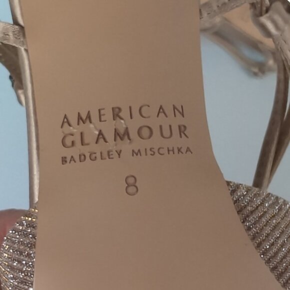 Badgley Mischka American Glamour Dixie Strappy Heels Metallic Champagne Gold - Picture 11 of 11